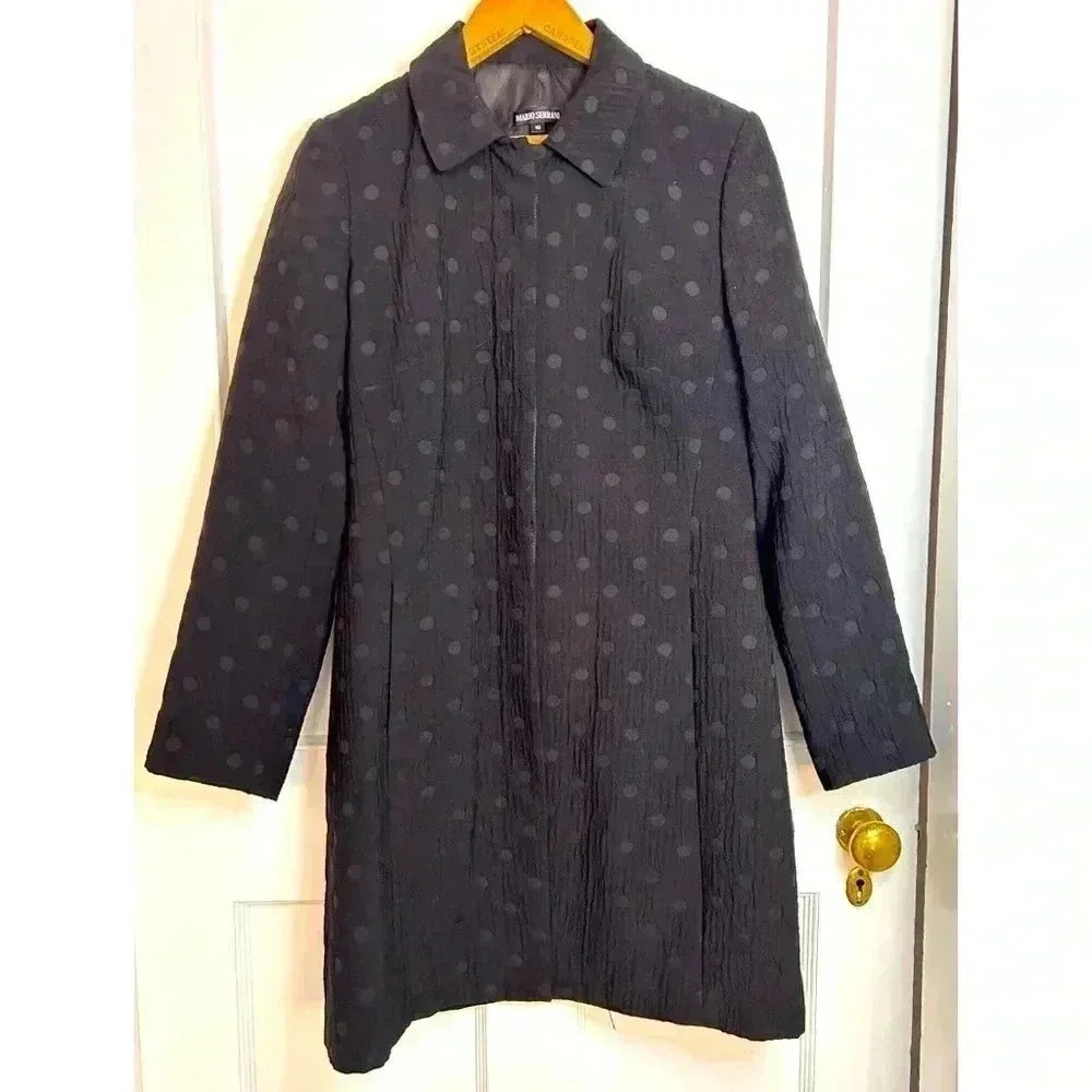 Women’s Mario Serrano Black Polka  Dotted Long Jacket Size 10